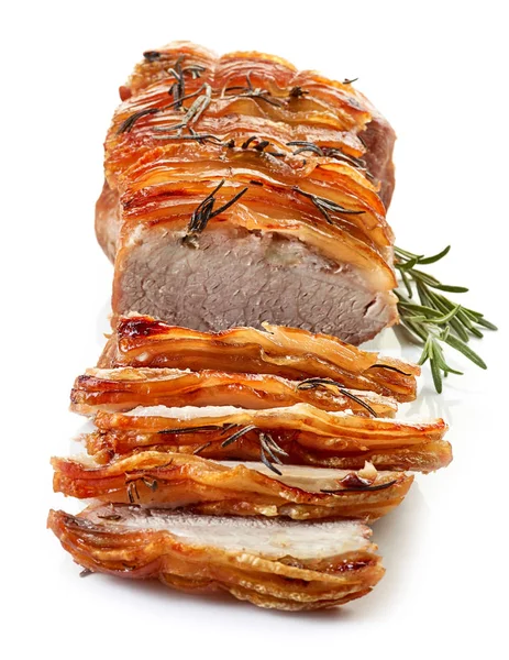 Roasted sliced pork and rosemary — Stock Photo, Image