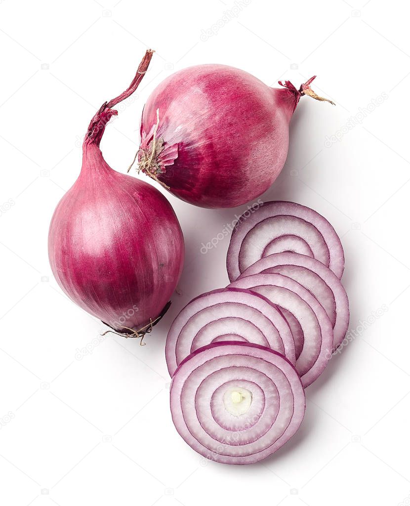 red onions on white background