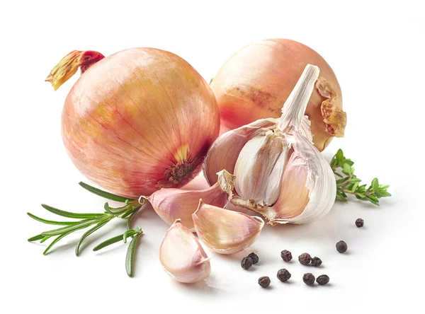 Onions, garlic and spices — Stock Photo, Image