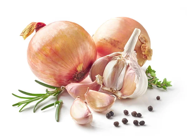 Zwiebeln, Knoblauch und Gewürze — Stockfoto