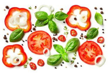 kompozisyon sebzeler, otlar ve baharatlar