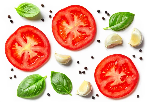 Tomaten, Knoblauch und Basilikum — Stockfoto