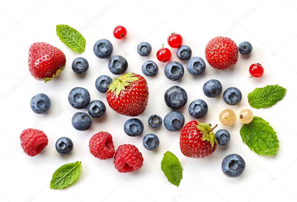 various fresh berries on white background