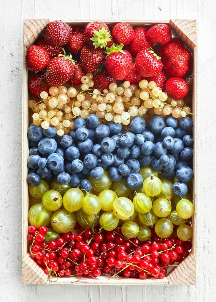 box of various berries