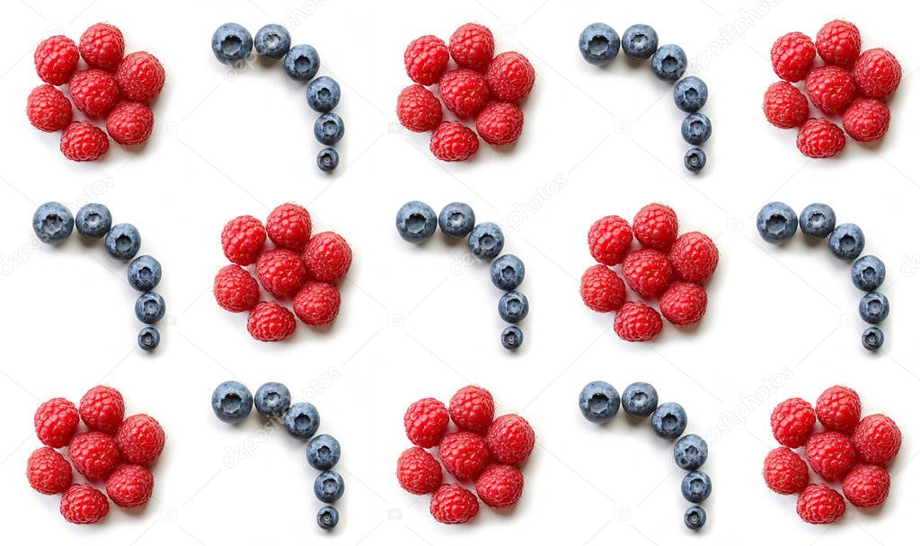 Pattern of fresh raspberries and blueberries