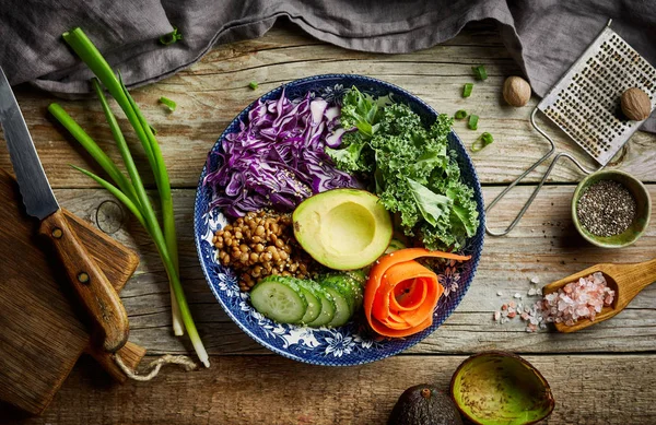 Vegan bowl on wooden table — Stock Image Vegan bowl on wooden table Stock Image