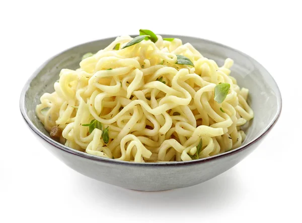 Bowl of boiled egg noodles with spices and herbs — Stock Photo, Image