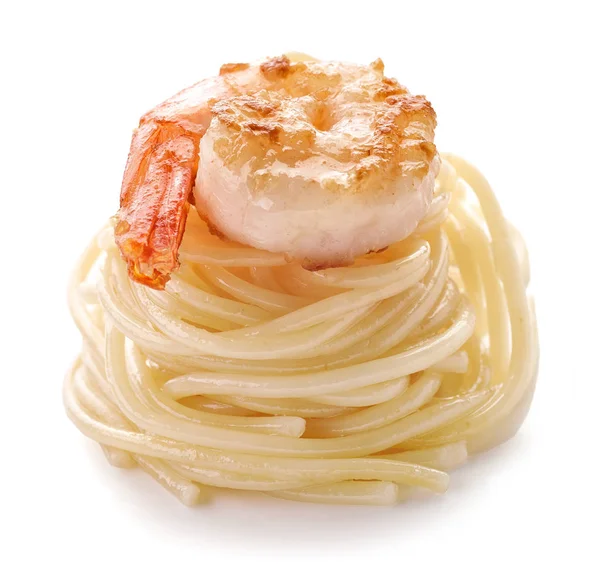 Spagetti och stekt räkor — Stockfoto