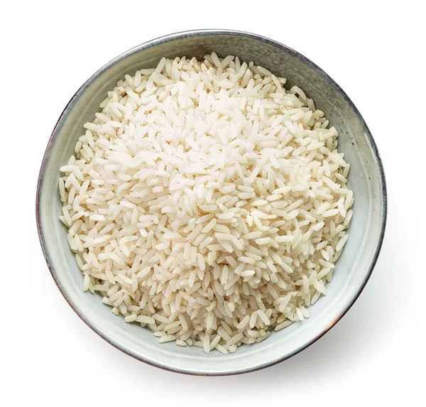 Bowl of raw long grain rice — Stock Photo, Image