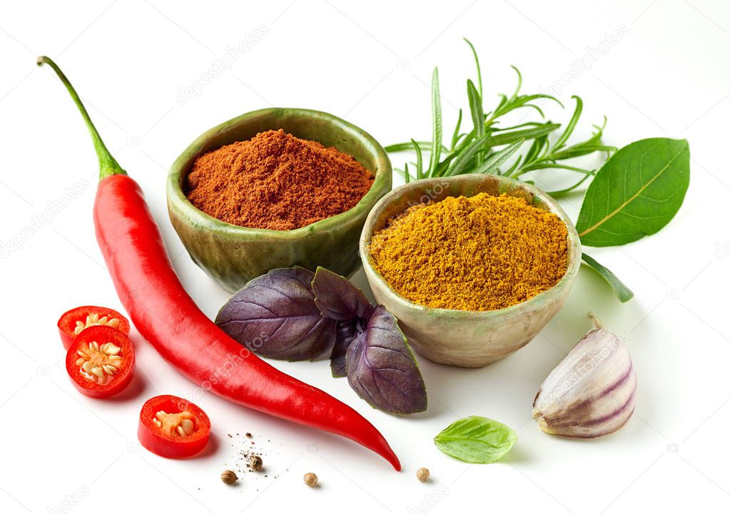 Various spices isolated on white 