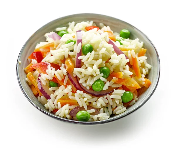 Tigela de arroz fervido com legumes — Fotografia de Stock