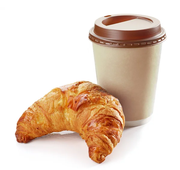 Versgebakken croissant en koffie — Stockfoto