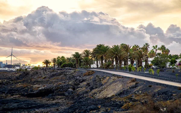 Solnedgång i Lanzarote, Kanarieöarna, Spanien — Stockfoto