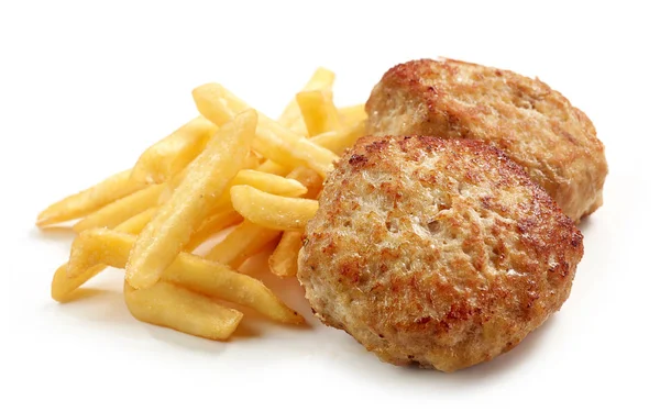 Stekt potatis och kotletter med kyckling — Stockfoto