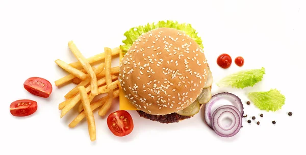 Burger and fried potatoes — Stock Photo, Image