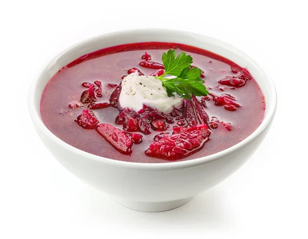 Kom van bieten wortel soep borsch — Stockfoto