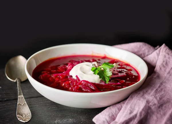 Bowl of beet root soup borsch — Stock Image Bowl of beet root soup borsch Royalty Free Stock Photos