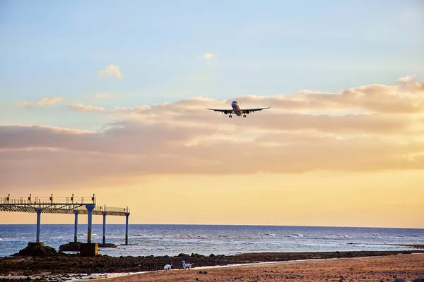 Landscape with airplain — Stock Photo, Image