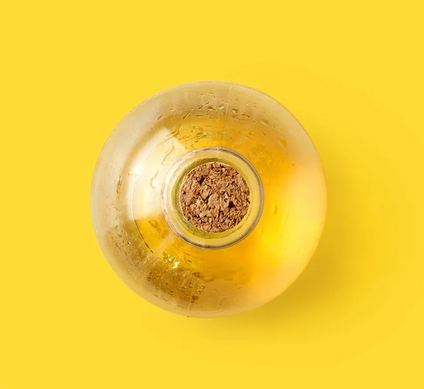 Бутылка Масла Желтом Фоне Вид Сверху — стоковое фото