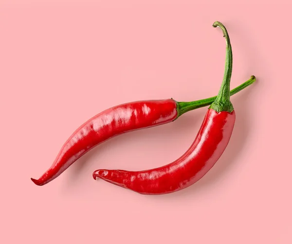 Red Hot Chili Paprika Rózsaszín Háttér Felülnézet — Stock Fotó