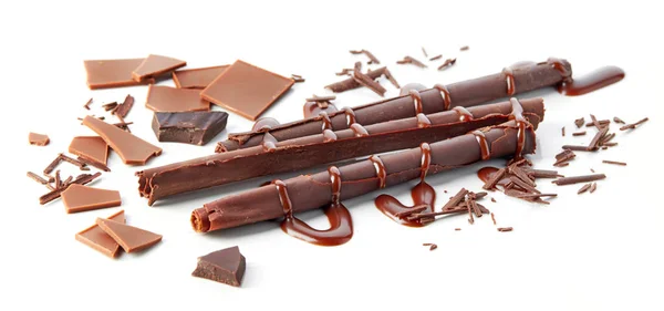 Varas de chocolate no fundo branco — Fotografia de Stock
