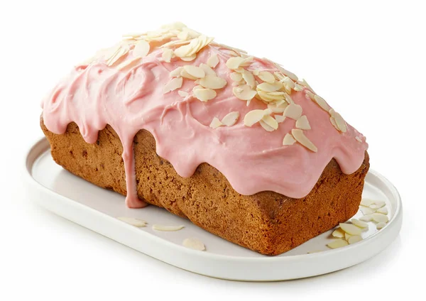 Sweet bread decorated with melted raspberry white chocolate — Stock Photo, Image