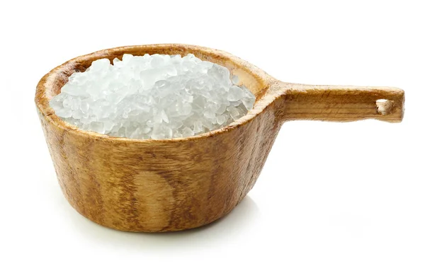Sea salt in wooden bowl — Stock Photo, Image