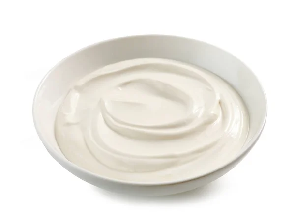 Bowl of yogurt or sour cream — Stock Photo, Image