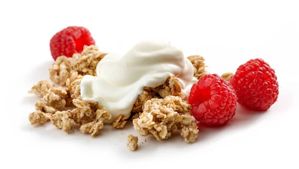 Müsli med hallon och yoghurt — Stockfoto