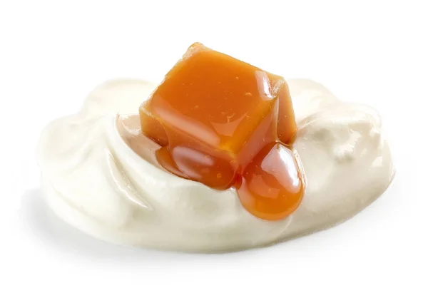 Greek yogurt and caramel — Stock Photo, Image