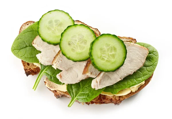 Slice Bread Chicken Meat Cucumbers Isolated White Background Top View — Stock Photo, Image
