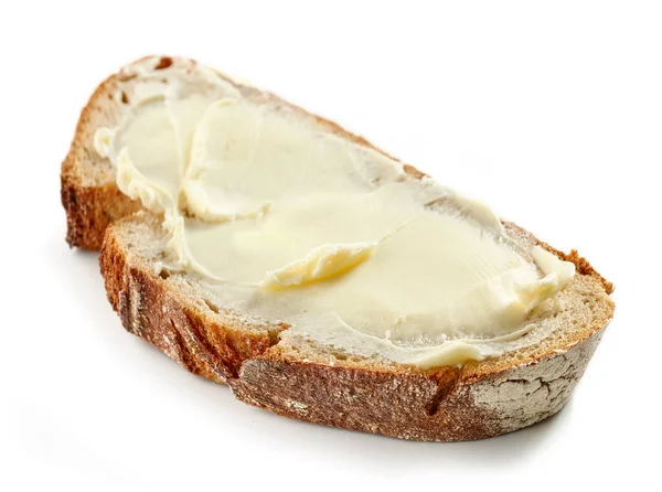 Scheibe Brot Mit Butter Isoliert Auf Weißem Hintergrund — Stockfoto