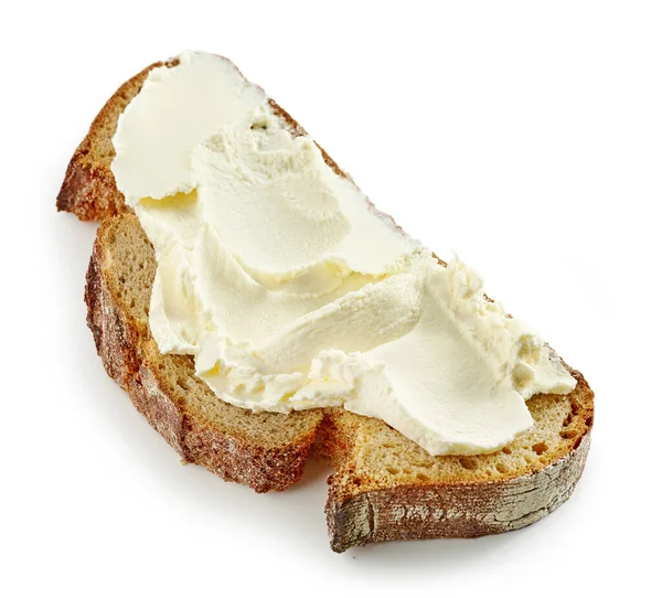 Slice Bread Fresh Cream Cheese Isolated White Background — Stock Photo, Image