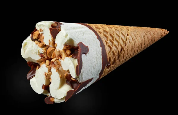 Ice Cream Cone Isolated Black Background — Stock Photo, Image