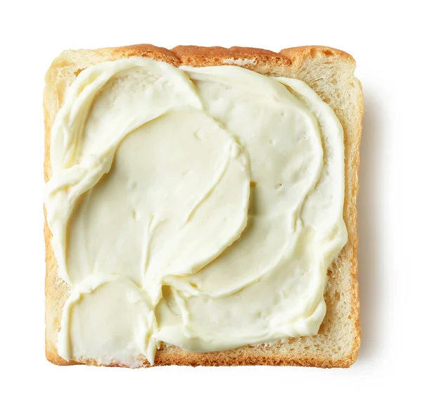 Geroosterd Brood Plak Met Room Kaas Geïsoleerd Witte Achtergrond Bovenaanzicht — Stockfoto