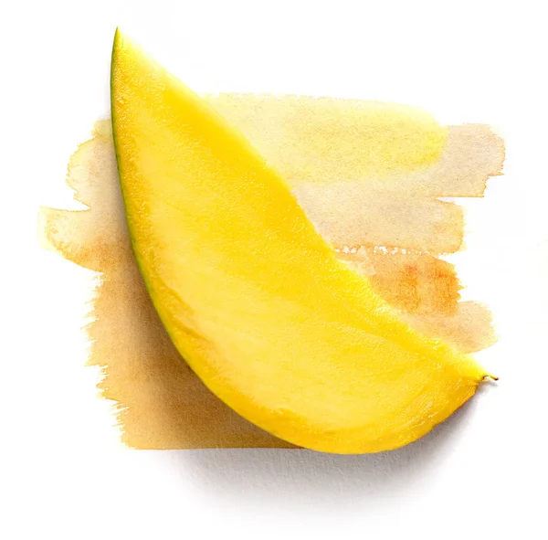 Mango Scheibe Auf Aquarellfarbe Isoliert Auf Weißem Hintergrund Draufsicht — Stockfoto