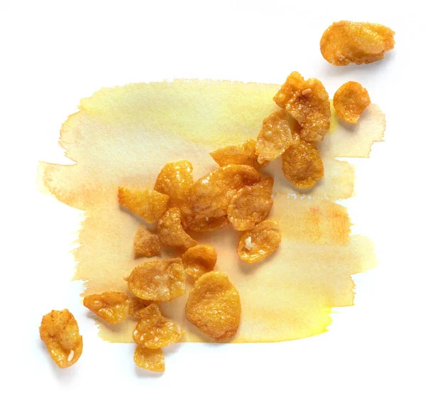 Cornflakes Auf Aquarellfarbe Isoliert Auf Weißem Hintergrund Draufsicht — Stockfoto