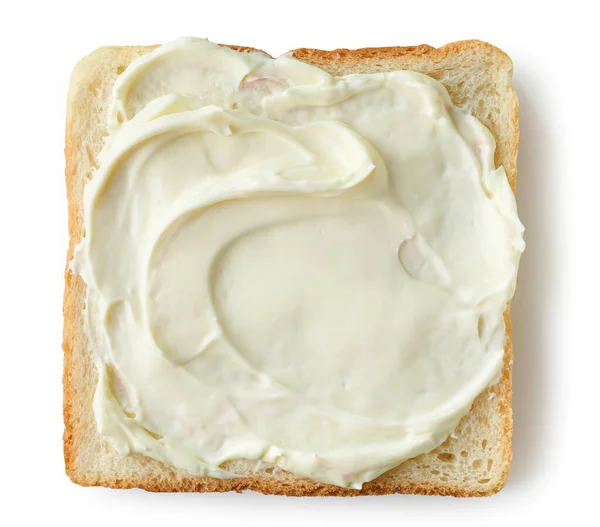 Rebanada Pan Tostado Con Queso Crema Aislado Sobre Fondo Blanco —  Fotos de Stock