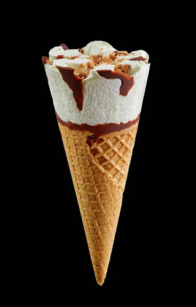 Ice Cream Cone Isolated Black Background — Stock Photo, Image