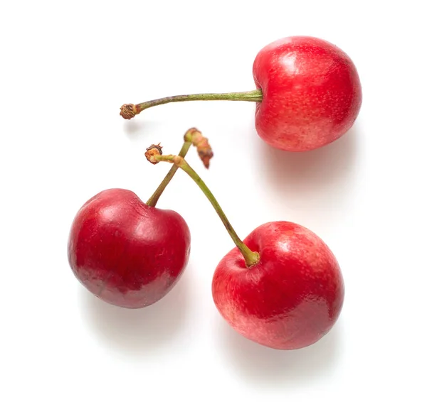 Fresh Ripe Sweet Cherries Isolated White Background Top View — Stock Photo, Image
