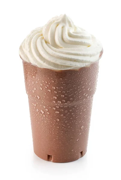 Milkshake Chocolate Marrom Plástico Tirar Copo Isolado Fundo Branco — Fotografia de Stock