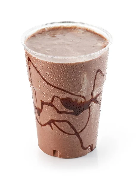 Milkshake Chocolate Marrom Plástico Tirar Copo Isolado Fundo Branco — Fotografia de Stock