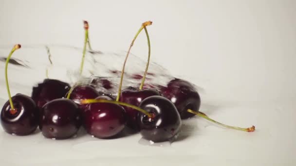 Cherry och vatten stänk, Slowmotion — Stockvideo