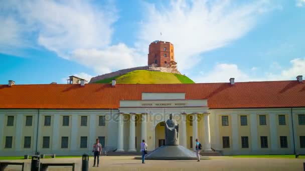 Литовский национальный музей и башня Гедиминас, 4К гипер-временной интервал — стоковое видео