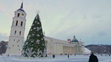 Vilnius, Litvanya 28 Aralık 2014 katedral meydanında Noel ağacı.