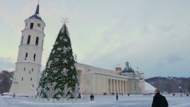 Weihnachtsbaum auf dem Domplatz am 28. Dezember 2014 in Vilnius, Litauen. — Stockvideo