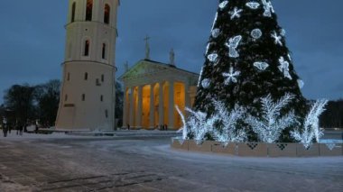 Vilnius, Litvanya 28 Aralık 2014 katedral meydanında Noel ağacı.