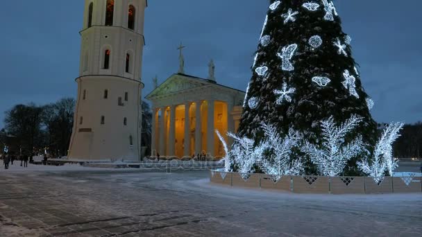 Arbre de Noël sur la place de la Cathédrale le 28 décembre 2014 à Vilnius, Lituanie . — Video