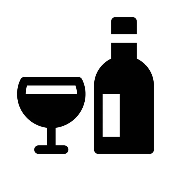 Bouteille de vin et icône en verre — Image vectorielle