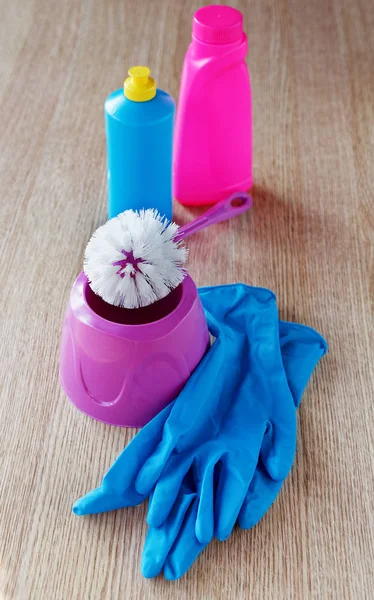 Still life with a toilet brush and latex gloves — Stock Photo, Image
